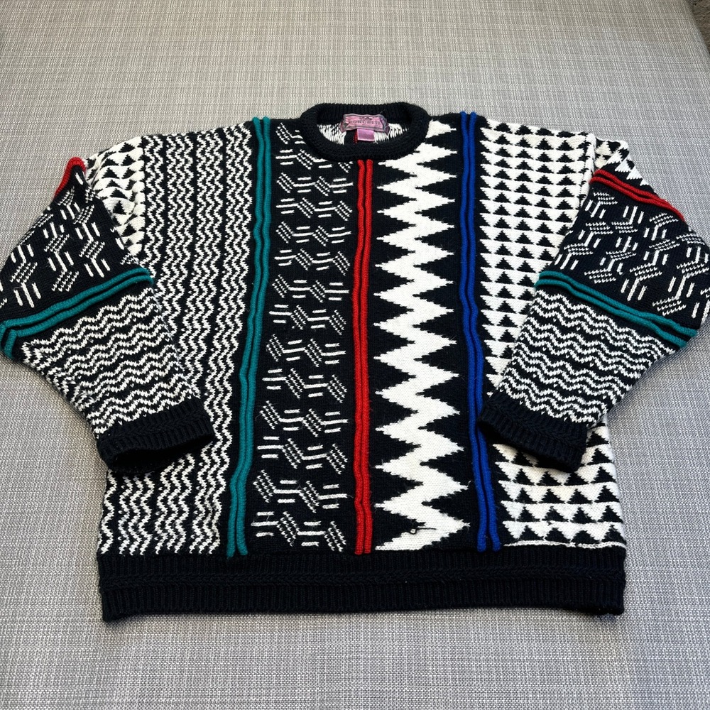 Vintage Concrete Mix Sweater Large‎ Geometric 3D 90s Retro Hong Kong Statement